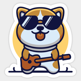 cute corgi plays guitar funny dog Sticker